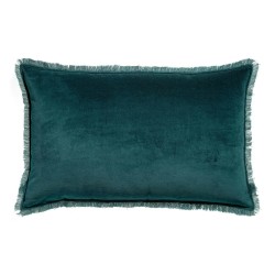 Coussin uni velours de coton/coton Fara Paon 40x65, Vivaraise