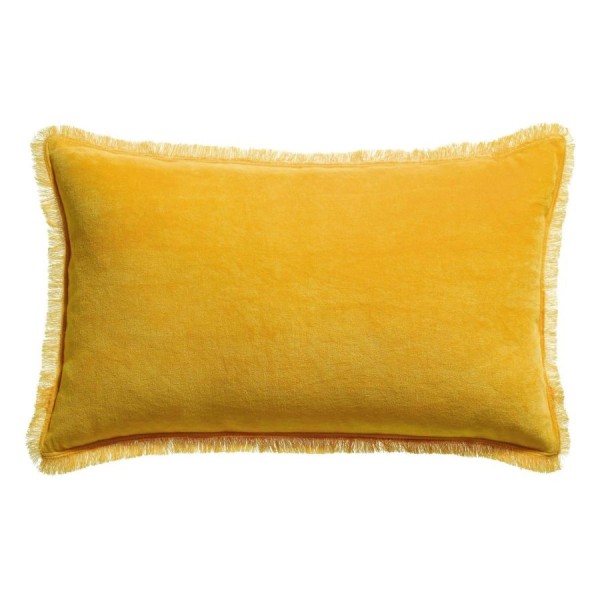 Coussin uni velours de coton/coton Fara Curry 30x50, Vivaraise