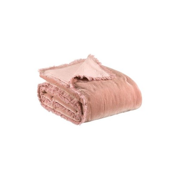 Edredon uni velours de coton/coton Fara Pink 85x200, Vivaraise