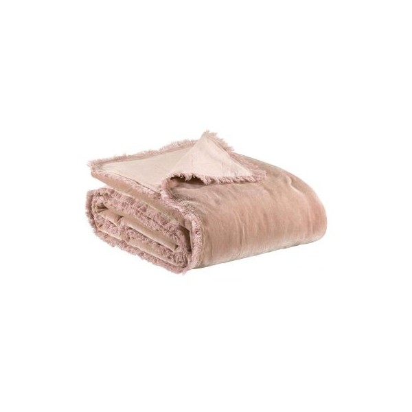 Plaid uni velours de coton/coton Fara Pink 135x200, Vivaraise