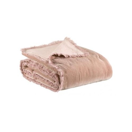 Plaid uni velours de coton/coton Fara Pink 135x200, Vivaraise