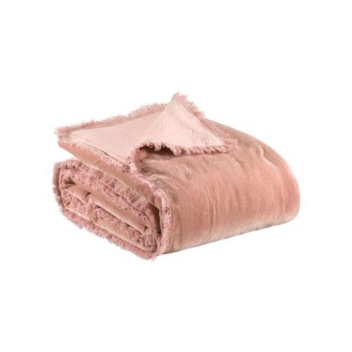 Bout de lit édredon uni velours de coton/coton Fara Pink 85x200, Vivaraise