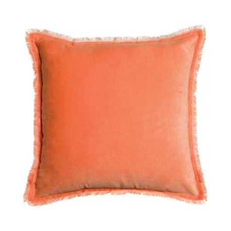 Coussin uni velours de coton/coton Fara Goyave 45x45, Vivaraise