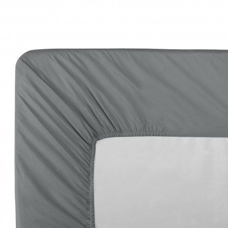 Drap housse Duo uni pour lit articulé en percale de coton 90 fils/cm² Olana Acier