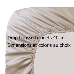 Drap Housse Percale Uni Blanc Elastiqué Bonnet 40 cm