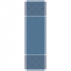 Chemin de table jacquard pur lin antitache Harmonie Bleu, Garnier-Thiébaut