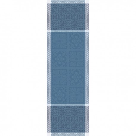 Chemin de table jacquard pur lin antitache Harmonie Bleu, Garnier-Thiébaut