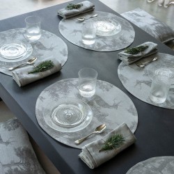 Sets de table ronds pur lin antitache Souveraine Argent D38cm, Le Jacquard Français (par 4)