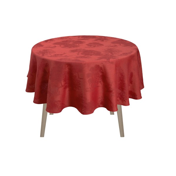 Tissu nappe au mètre Souveraine Carmin pur lin laize 180cm, Le Jacquard Français