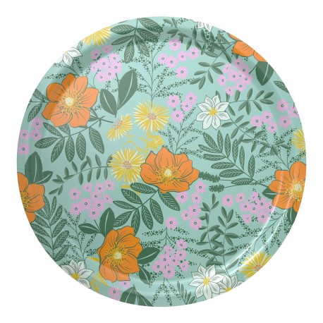 Plateau de service rond en bois 100% bouleau Cottage Jardin D49cm, Le Jacquard Français