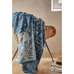 Serviette de plage en jacquard de coton Bornéo Bleu Java, Essix