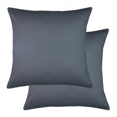 Garnier-Thiébaut - Taies d'oreiller unies en satin de coton 120 fils/cm² Ava Titane