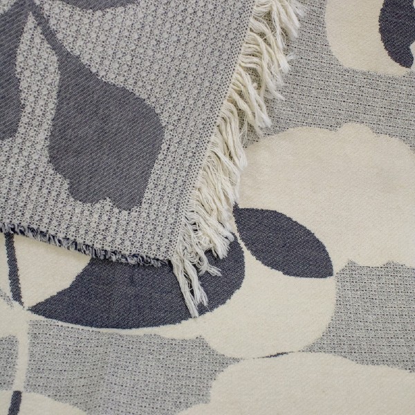 Plaid pur coton Ombres végétales Gris 165x155cm, Garnier-Thiébaut