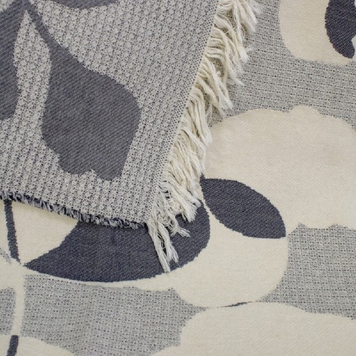 Plaid pur coton Ombres végétales Gris 165x155cm, Garnier-Thiébaut