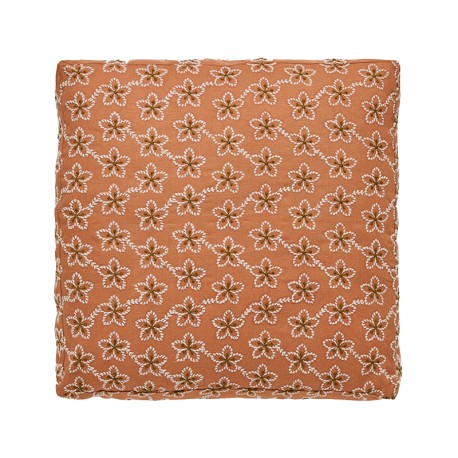 Housse de coussin en pur lin brodé Fleurs Cuivre 45x45x7cm, Alexandre Turpault