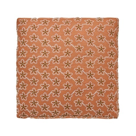 Housse de coussin en pur lin brodé Fleurs Cuivre 45x45x7cm, Alexandre Turpault