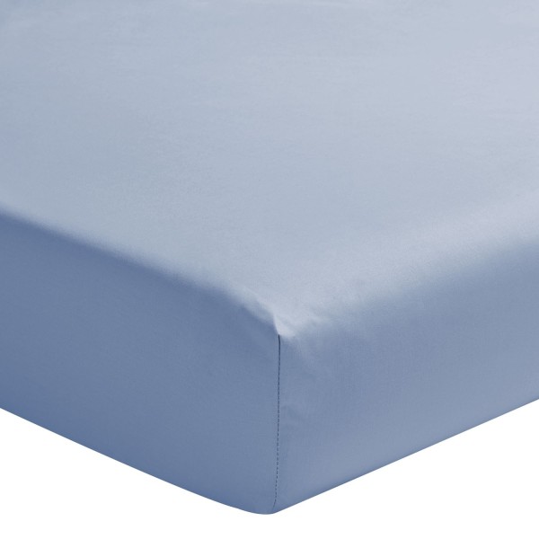 Drap housse uni en percale de coton Première Bleu Olympe