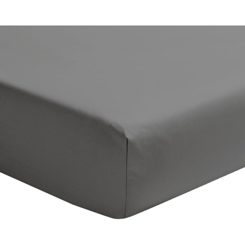 Drap housse uni en percale de coton Première Basalte