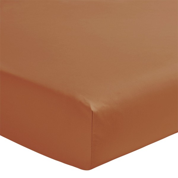 Drap housse Première Terre de sienne en percale de coton 80 fils/cm², Essix VERSO