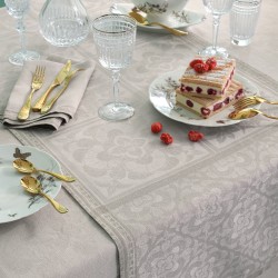 Chemin de table jacquard pur lin antitache Harmonie Beige, Garnier-Thiébaut