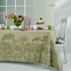 Nappe sur mesure anti tache Jardin spirituel Olive laize 180cm, Garnier-Thiébaut