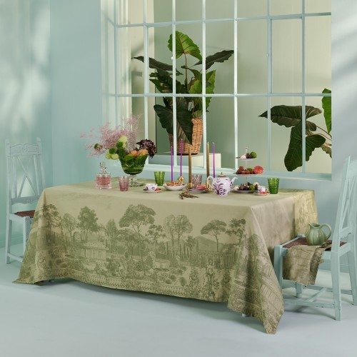 Tissu sur mesure anti tache  Jardin spirituel Olive en 180cm, Garnier-Thiébaut