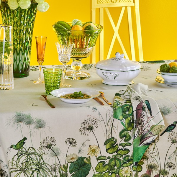 Nappe métis lavé  lin et coton Nénuphars Parchemin, Garnier-Thiébaut
