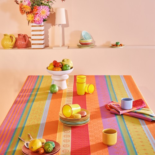 Nappe enduite sur mesure Mille Broderies Samba, laize 155cm, Garnier-Thiébaut