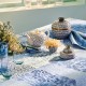 Nappe enduite sur mesure Mille Rameaux Bleu laize 180cm, Garnier-Thiébaut