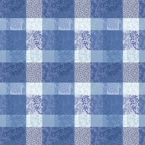 Nappe enduite sur mesure Mille Rameaux Bleu laize 180cm, Garnier-Thiébaut