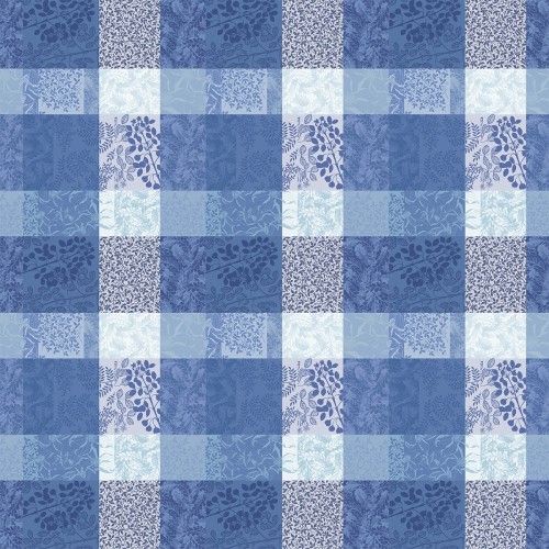 Nappe enduite sur mesure Mille Rameaux Bleu laize 180cm, Garnier-Thiébaut
