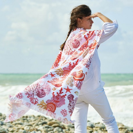 Serviette de plage, Fouta Seashell Orange, Garnier-Thiébaut