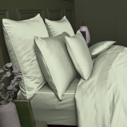 Garnier-Thiébaut - Parure de lit unie en satin de coton 120 fils/cm² Ava Vert d'eau