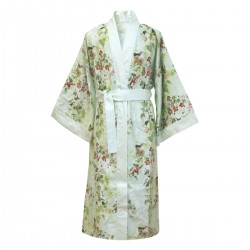 Garnier-Thiébaut - Kimono long imprimé en satin de coton 120 fils/cm² Foliage Vert d'eau
