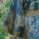 Kimono court imprimé en satin de coton 120 fils/cm² Rainforest Bleu doré, Garnier-Thiébaut