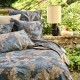 Parure de lit imprimée en satin de coton 120 fils/cm² Rainforest Bleu doré, Garnier-Thiébaut