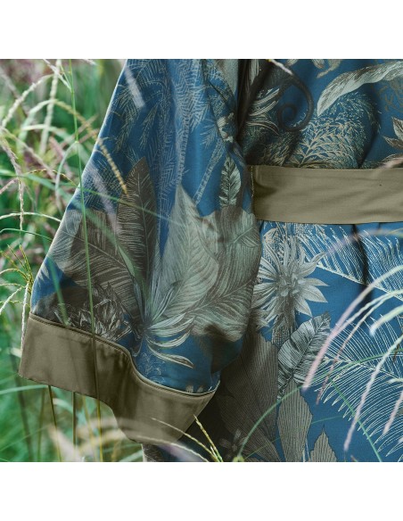 Kimono long imprimé en satin de coton 120 fils/cm² Rainforest Bleu doré, Garnier-Thiébaut