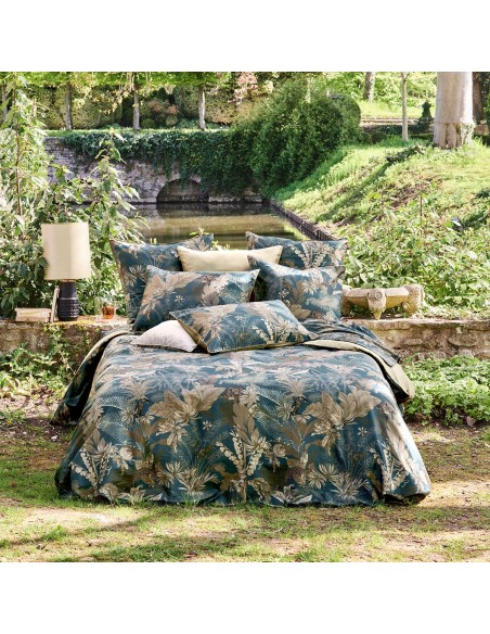 Parure de lit imprimée en satin de coton 120 fils/cm² Rainforest Bleu doré, Garnier-Thiébaut