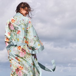 Kimono long imprimé en satin de coton 120 fils/cm² Primavera Vert d'eau, Garnier-Thiébaut