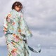 Garnier-Thiébaut - Kimono long imprimé en satin de coton 120 fils/cm² Primavera Vert d'eau
