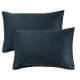 Garnier-Thiébaut - Taies carrées rectangles en satin de coton 130 fils/cm² Vibrato Bleu nuit