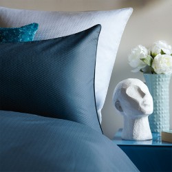 Garnier-Thiébaut - Parure de lit, housse de couette unie en satin de coton 130 fils/cm² Vibrato Bleu nuit