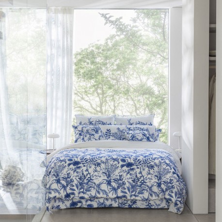 Le Jacquard Français - Parure de lit imprimée en percale de coton 122 fils/cm² Jardin d'Eden Indigo