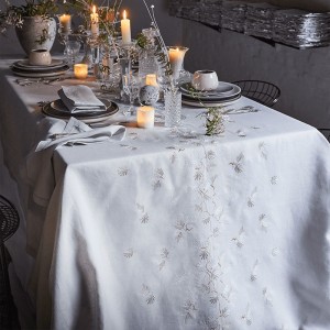 Nappe pur lin uni brodé Ramage Argent, Alexandre Turpault 2