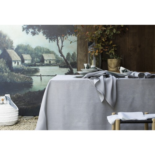 Nappe et serviettes de table pur lin uni Florence Argent, Alexandre Turpault