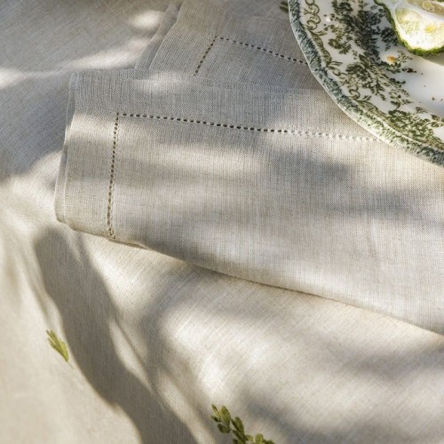 Nappe antitache pur lin uni brodé Infusion Naturel, Alexandre Turpault