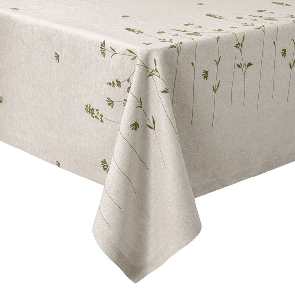 Nappe antitache pur lin uni brodé Infusion Naturel, Alexandre Turpault