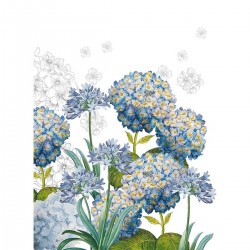 Torchons Métis coton/lin Jardin d'Hortensias Bleu, Garnier-Thiébaut