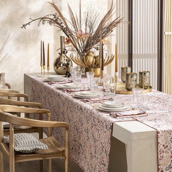 Nappes coton et lin imprimé Campagne Rose, Le Jacquard Français