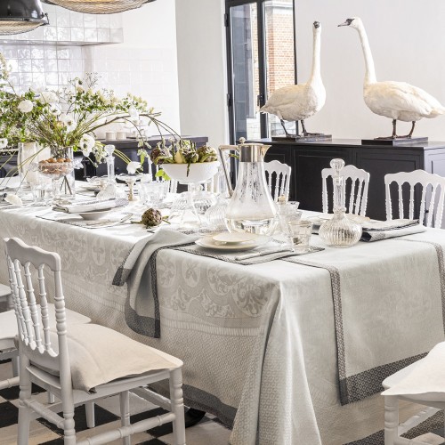 Nappe pur lin Evasion Céleste Carrare, Le Jacquard Français